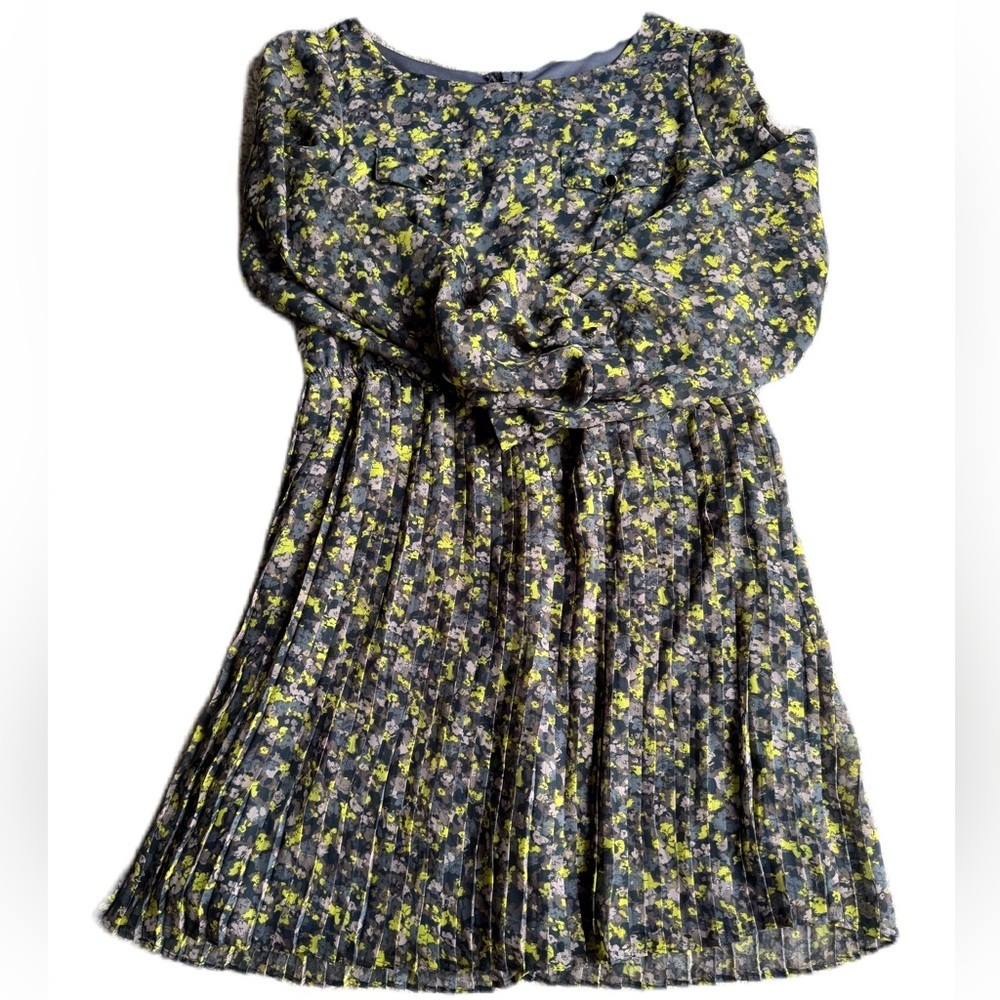 Xhilaration Women's Long Sleeve Floral Pleated Dress Large Multicolor EUC Zip up